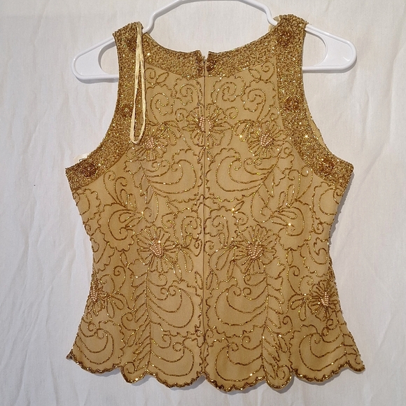 Vintage Gold-Beaded Formal Floral Crop Blouse, sz 4, NWT - Picture 6 of 11